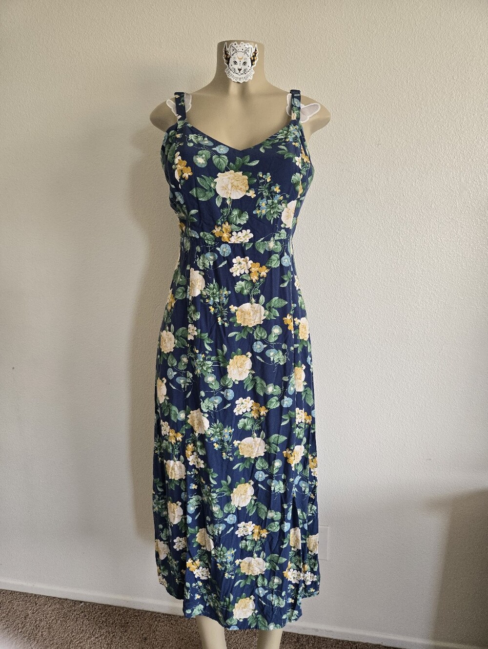 Old Navy Navy Floral Maxi Dress with Yellow and Cream Blooms